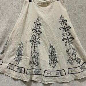 Silk cream midi skirt floral boho embroidered detailing Peter Martin size 12